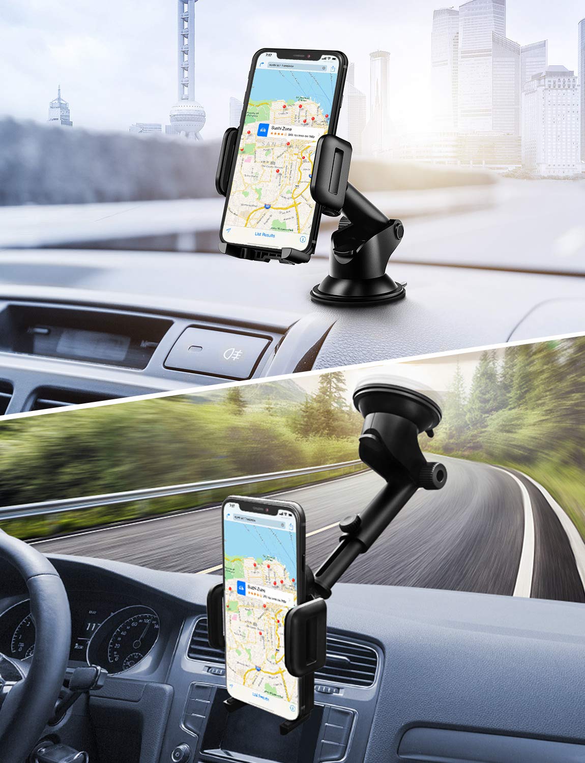 Support Téléphone Voiture Réglable 360° avec Ventouse Puissante