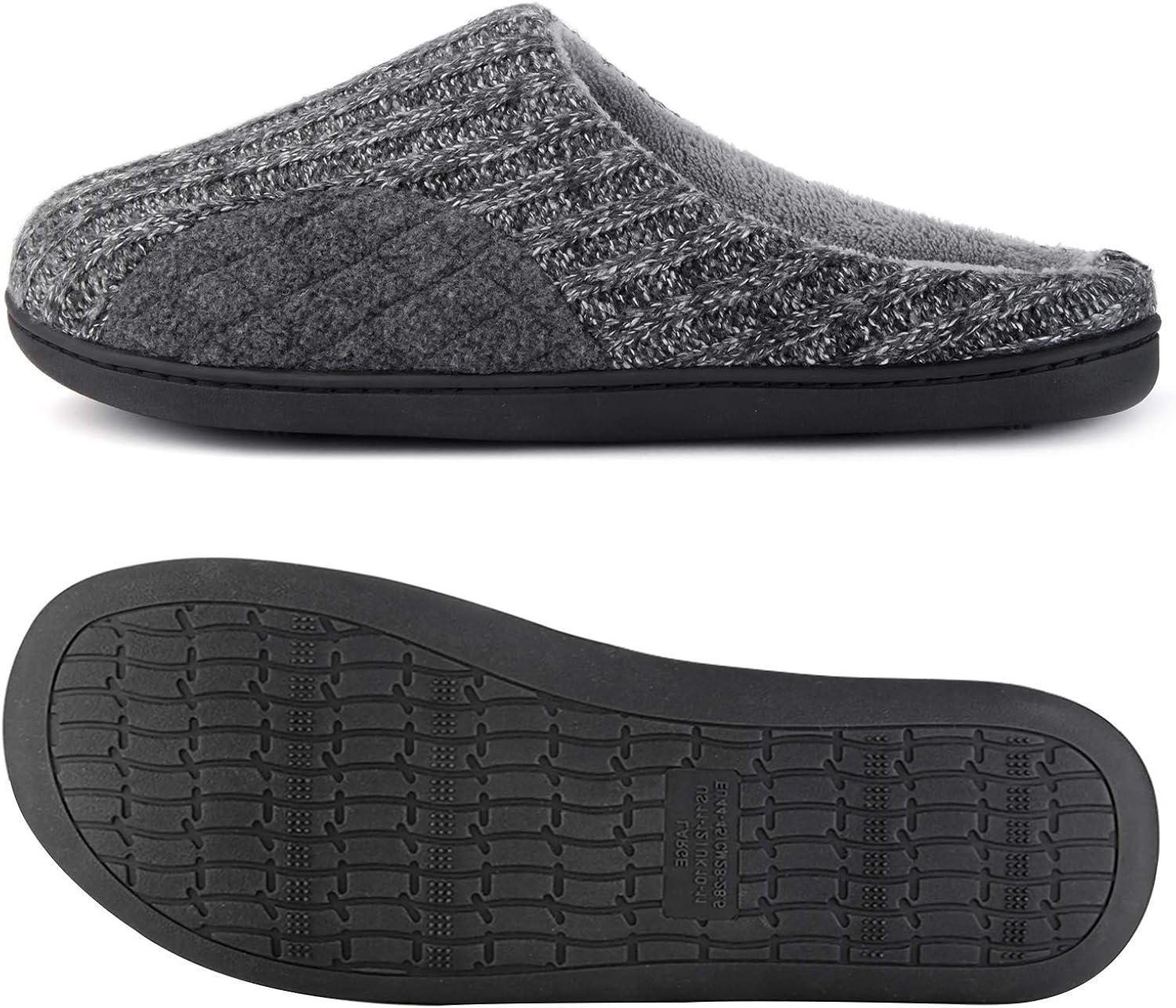  | ULTRAIDEAS Men's Cashmere Cotton Knitted Slippers with Cozy Memory Foam and Fuzzy Coral Fleece Lining, Slip on Clog House Shoes with Anti-Skid Indoor Outdoor Rubber Sole | Slippers