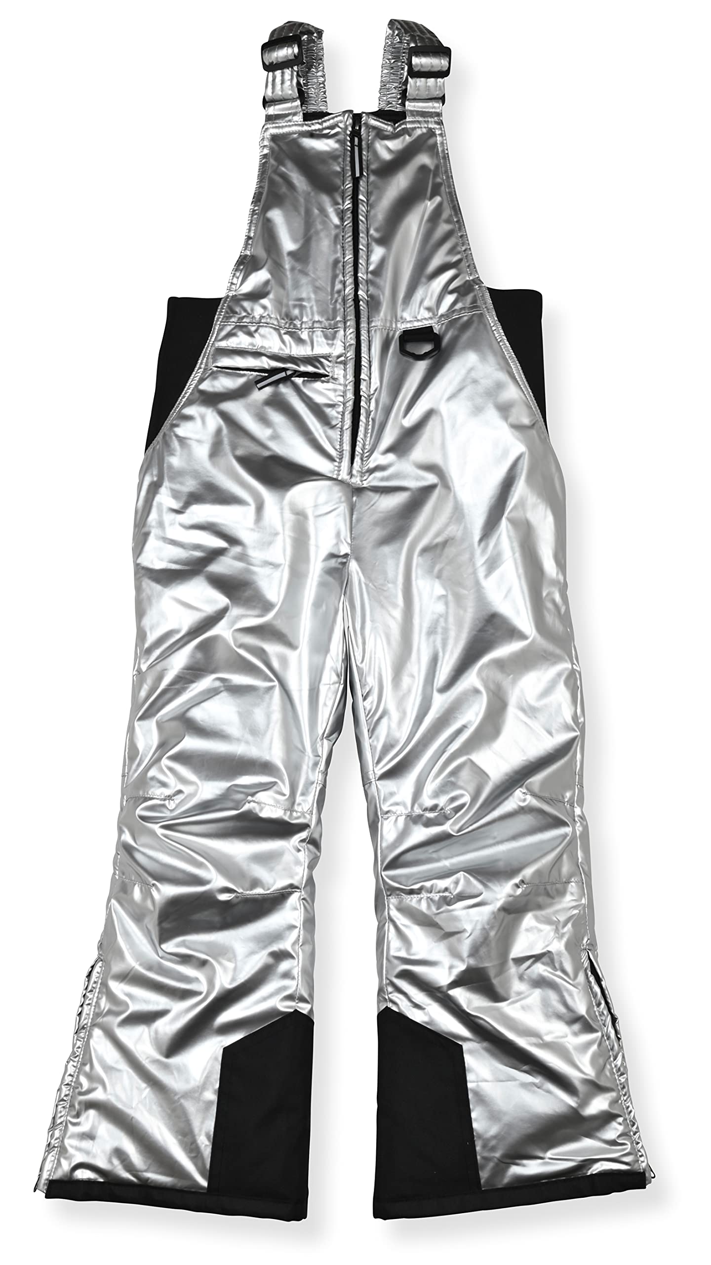 Arctic Quest Boys Girls Unisex Classic Ski & Snow Bib Overall Winter Snowsuit Water-Resistant Windproof Outdoor Rain Bib, Metallic Silver, 10-12 Image