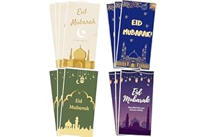 PINKEESEA Eid Mubarak Cards with Kraft Envelopes with Stickers - 16 Money and Gift Card Holders Ramadan Cards with 16 Kraft Envelopes 16 Stickers - 4 Designs
