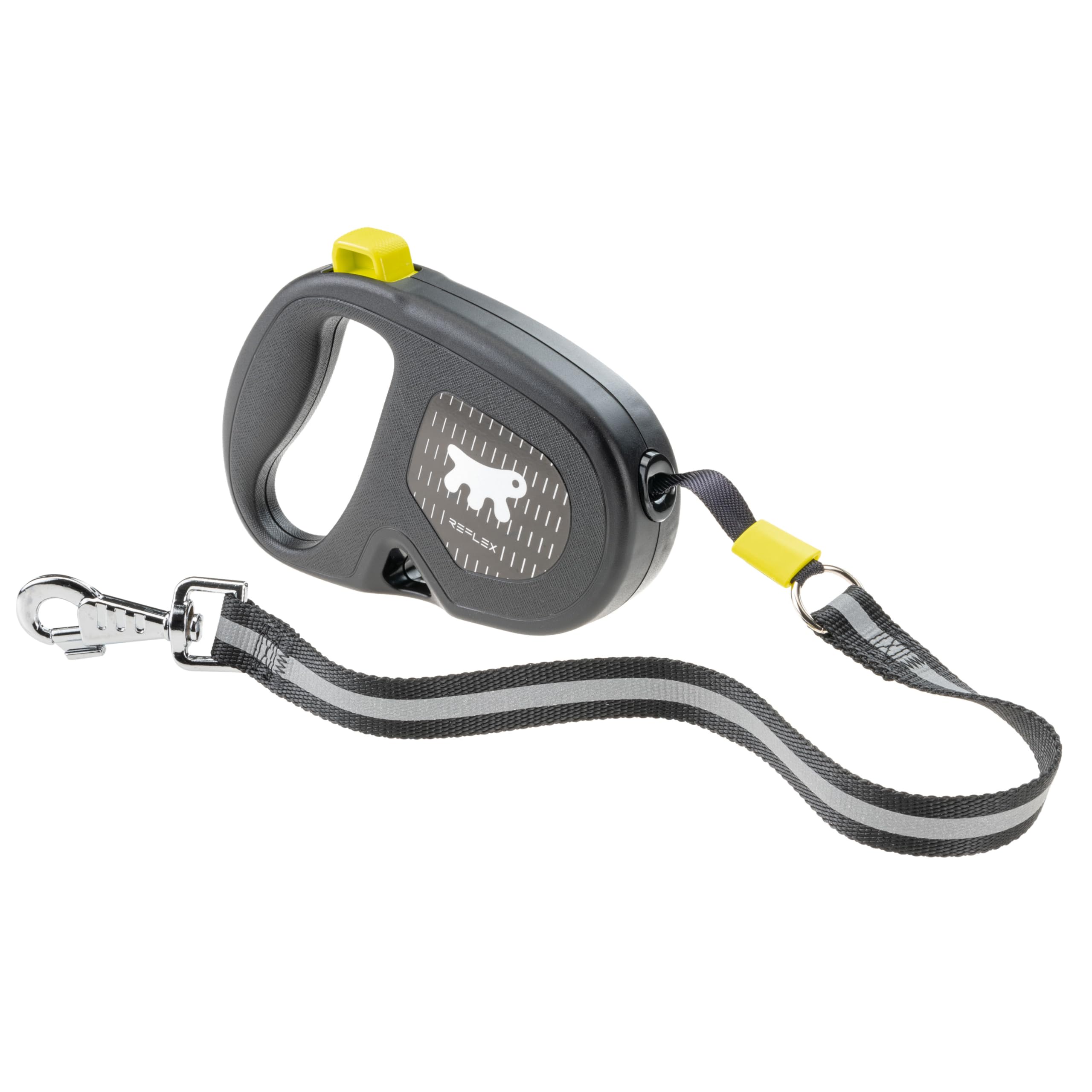 Ferplast FLIPPY ONE REFLEX Reflective Extendable Dog Lead - Evening Walks - Bag Holder - Lock & Release Button - Ergonomic Design - Tape - Max 50 Kg - 5m, Yellow