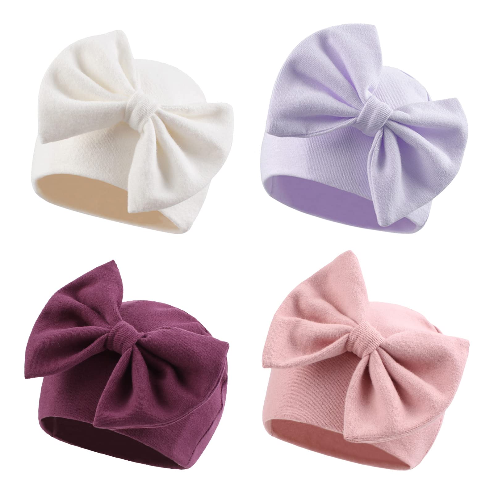 Photo 1 of Bamery Newborn Baby Girl Hat Cotton Baby Bow Beanie Preemie Hats Spring Infant Hats for Girls 0-12 Months (4PACK-D, 0-6 Months)