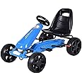 Costzon Kids Go Kart, 4 Wheel Powered Ride On Toy, Kids Pedal Vehicles Racer Pedal Car with Adjustable Seat, Clutch, Brake, E