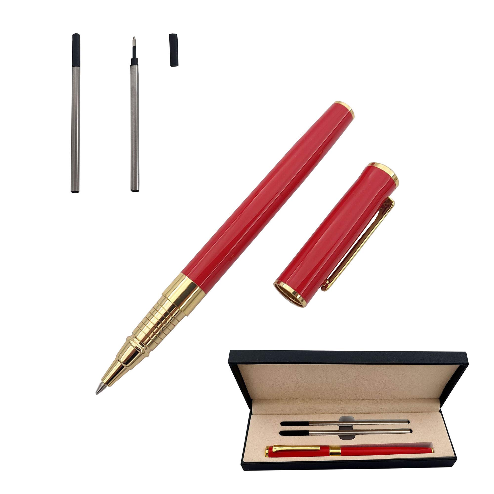 Accod Signature Pen Premium Metal Rollerball & Ballpoint Pen Creative Gift Pen with Two 0.5mm Black Replaceable Refills High-grade Pen Case Good Gift for Family Friends and Colleagues (Red)