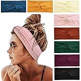 Tobeffect Headbands for Women Non Slip Turban Head Band Boho Elastic Hair Bands for Teen Girls Fashion Wraps Accessories Solid Color, 8 pack