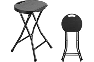 ANJONG ANJ Portable Folding Stool Set, 2-Piece Set of Metal and Plastic Folding stools, Suitable for use in Kitchens, Gardens, bathrooms, picnics, Camping, Folding Circular stools, Black