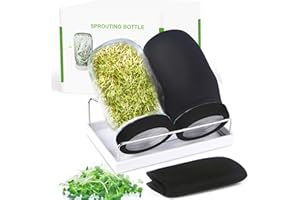 KITMIIDO Seed Sprouting Kit, 2 Large Wide Mouth Mason Jars with Sprout Lids, Blackout Sleeves, Drain Tray, Stainless Steel Stand, Sprouts Growing Kit for Bean, Broccoli, Alfalfa (Black)