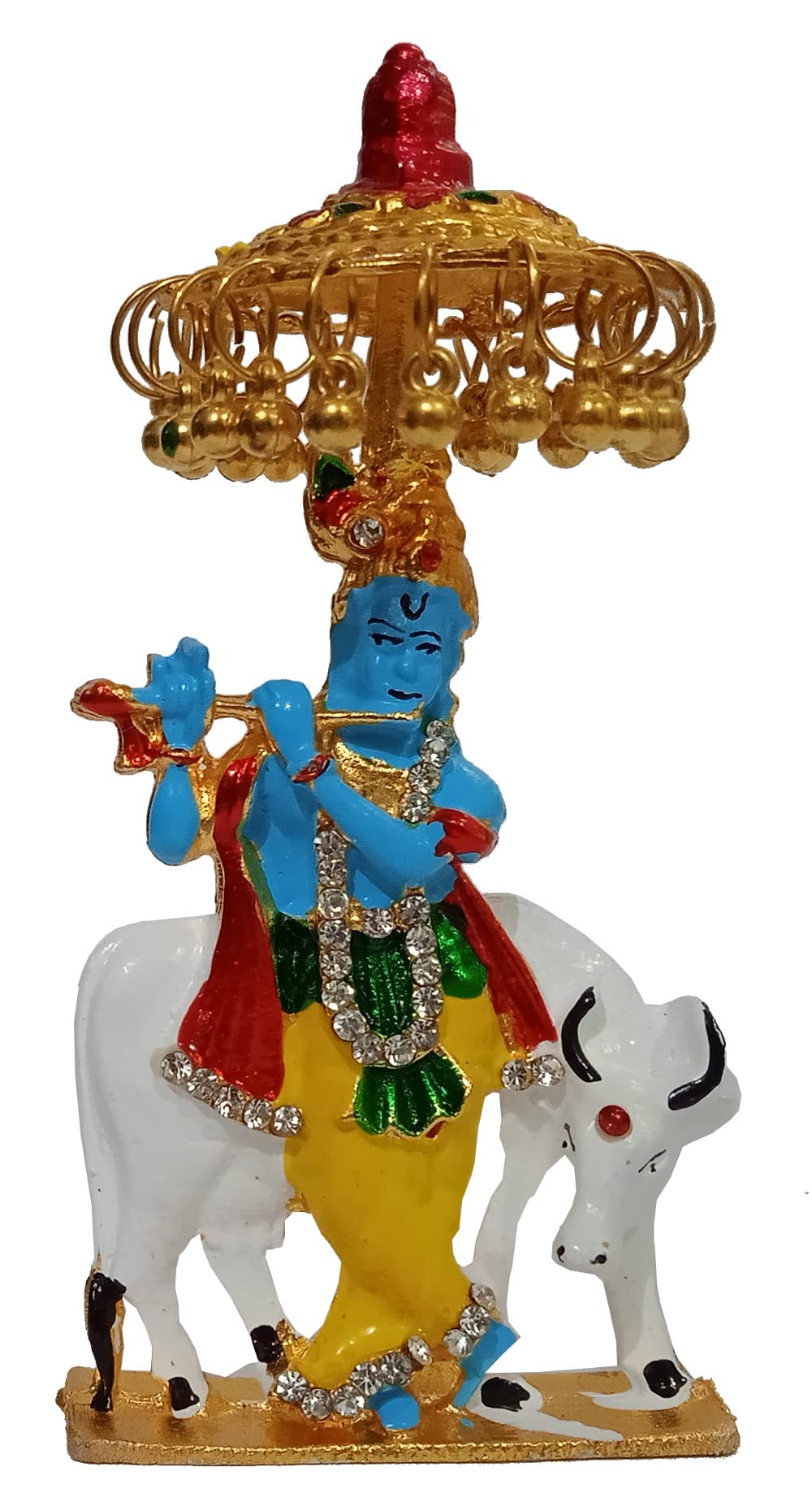 Purpledip Metal Idol Chhatra Krishna: Collectible Statue Of Divine Kamdhenu With Gopala Under Canopy (12453)