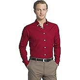 IZOD mens Regular Fit Stretch Solid Button Down Collar Dress Shirt, Crimson, 16 -16.5 Neck 34 -35 Sleeve Large US