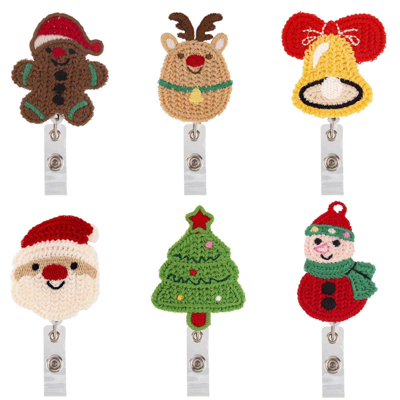 SAVITA 6Pcs Christmas Retractable Badge Holder, Clip On ID Card Holder Yarn Badge Reel with 360 Degree Swivel Alligator-Christmas Tree, Reindeer, Santa Claus, Jingle Bell, Snowman