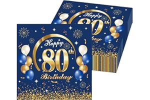 YYBD 40 Pack Happy 80th Birthday Napkins Cheers to Years Cocktail Napkins Glitter Blue Anniversary Beverages Napkin Birthday 