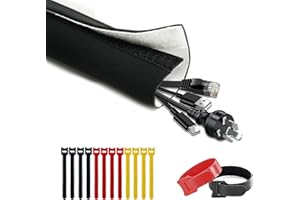 CABLEGEEKER Neoprene Cable Management Sleeve 10ft (120 inch) - 1.5 inch, Velcro Cuttable Cord Organizer, Split Wire Loom Tubing Reversible Cord Protector for TV USB PC Ethernet Cable Hider Protect Pets Kids