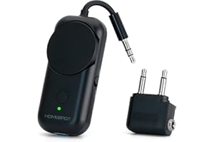 HomeSpot Bluetooth 5.3 Airplane Adapter, Rotary Volume, aptX Low Latency & Adaptive, 25 Hrs, Use with Any 3.5mm Jack on Airplanes, TVs, Car, Gym, Ideal for AirPods, Headphones and More, Black