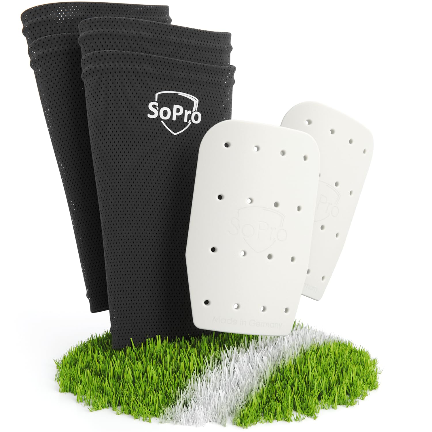 SoPro Mini Shin Pads for Football - Includes Socks - 120 x 80 x 5 mm - For Children & Adults - Lightweight, Small, Non-Slip & Odourless - Made in Germany
