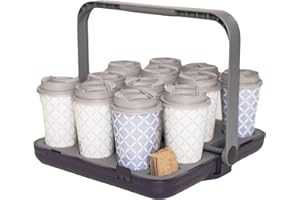 Bevee Reusable Drink Carrier for Coffee Runs Takeout Delivery | up to 12 Cups | Uber Doordash | Foldable Portable Compact Durable Secure | Holder Caddy | Hot & Cold Cups | Comfort Handle | Grey