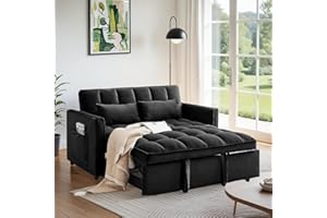 Trygoal Convertible Sofa Bed, Pull Out Sofa Bed with Adjustable Backrest, 3 in 1 Velvet Fabric Loveseat Sleeper Sofa Bed Couch with Side Pockets for Living Room, Bedroom, Apartment, Black