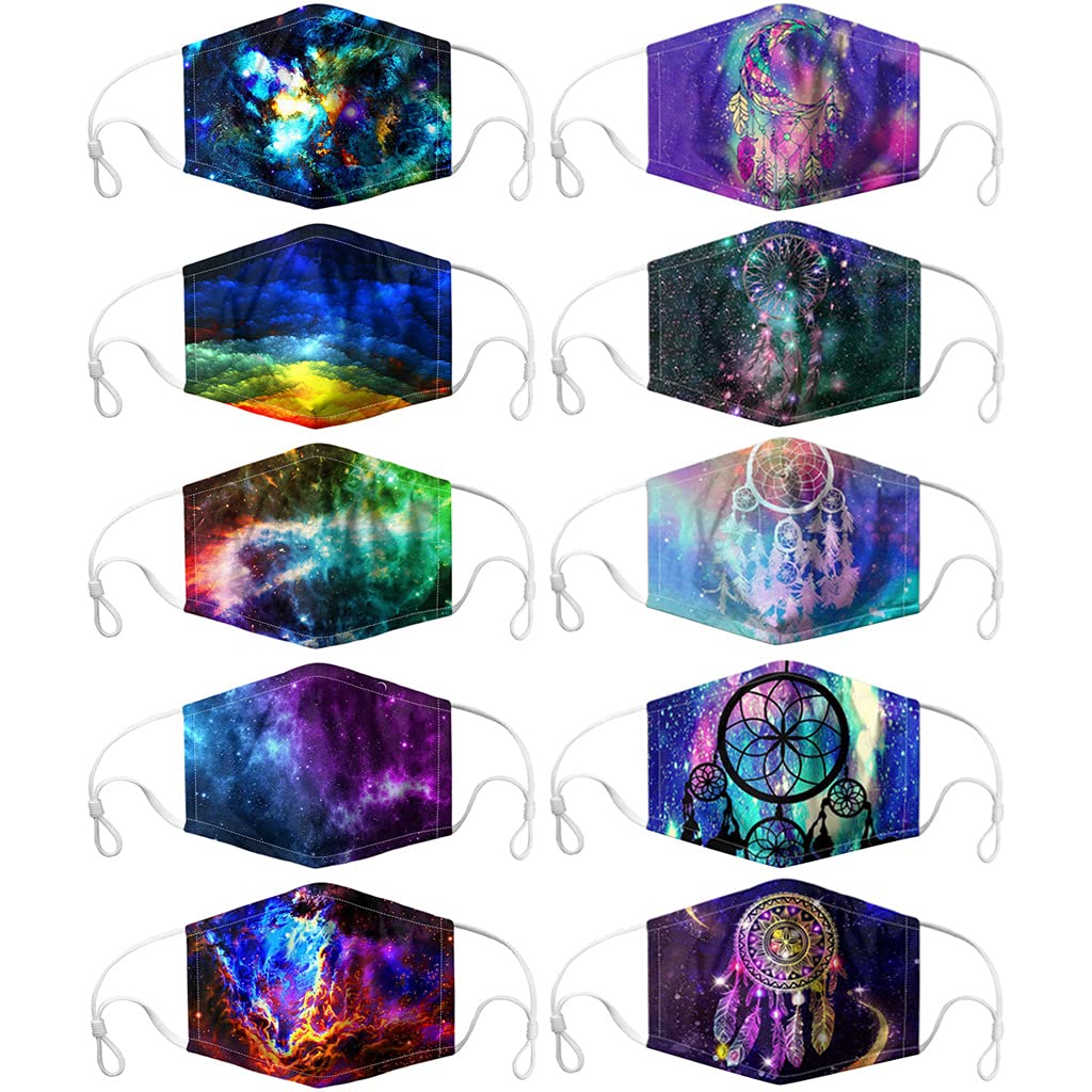 Caiyle [US Stock] 10 Packs Tie Dye Cute Design Women Girls Face_Mask_Protect_Cover Washable Reusable With Nose Wire，Adjustable Earloops，Filters Pocket Insert