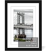 UHFWIFR 11x14 Picture Frames Solid Wood Display Pictures 9x12 or 8x10 with Mat or 11x14 Frame without Mat Poster Photo Frame Art with 2 Mats for Wall Mounting or Table Top(Black)