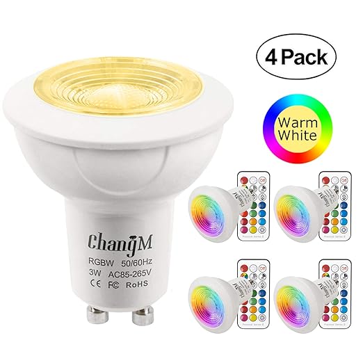 GU10 LED Lampe RGB+Warmweiss Farbwechsel Spot Licht 3W, 200LM, RGBW Dimmbar durch mit Fernbedienung 20W Halogenlampen Gleichw