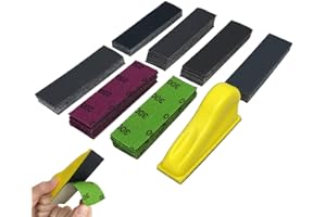 AUTKERIGE Micro Detail Sander Paper Kit 70PCS Wet Dry Sandpaper-Grit 400 600 800 1000 1500 2000 3000,3.5”x 1”Hand Sanding Block with Hook and Loop Sanding Strips for Craft, Wood and Small Space Sanding Works