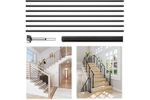 LUKLOY 7 Pack 6 FT x 35/64 inch Iron Stair Balusters with 14mm Wood Drill Bit, Matte Black Hollow Horizontal Interior Baluster, Stair Railing Spindles for Indoor Staircase