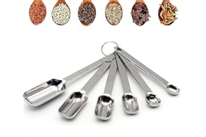 MEKBOK Heavy duty stainless steel metal measuring spoon for dry or liquid, suitable for seasoning pot, perfect for baking and cooking-professional quality, engraved in US and metric sizes (6 pieces)