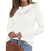 MEROKEETY Women's Sweaters Fall 2025 Button Down Lace Casual Business Long Sleeve Crewneck Trendy Winter Pullover Sweater Top