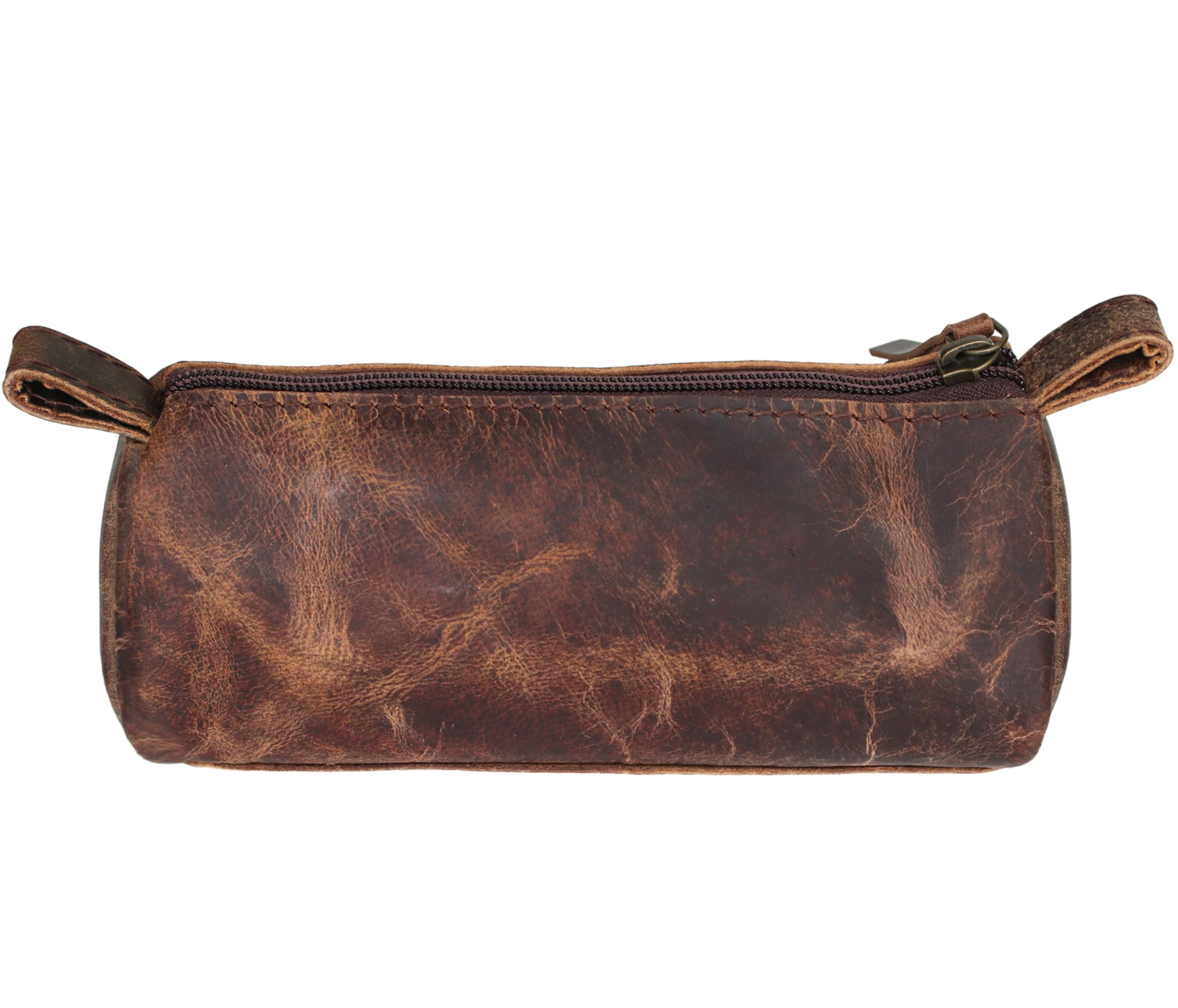 Genuine Vintage Leather Pencil Case Pouch Pen Holder with Zipper Closure Brush Organizer Art Painting Supplies Office Marker Box Ruler Stationery Gift for Students Artist Painter & Writer Colleague