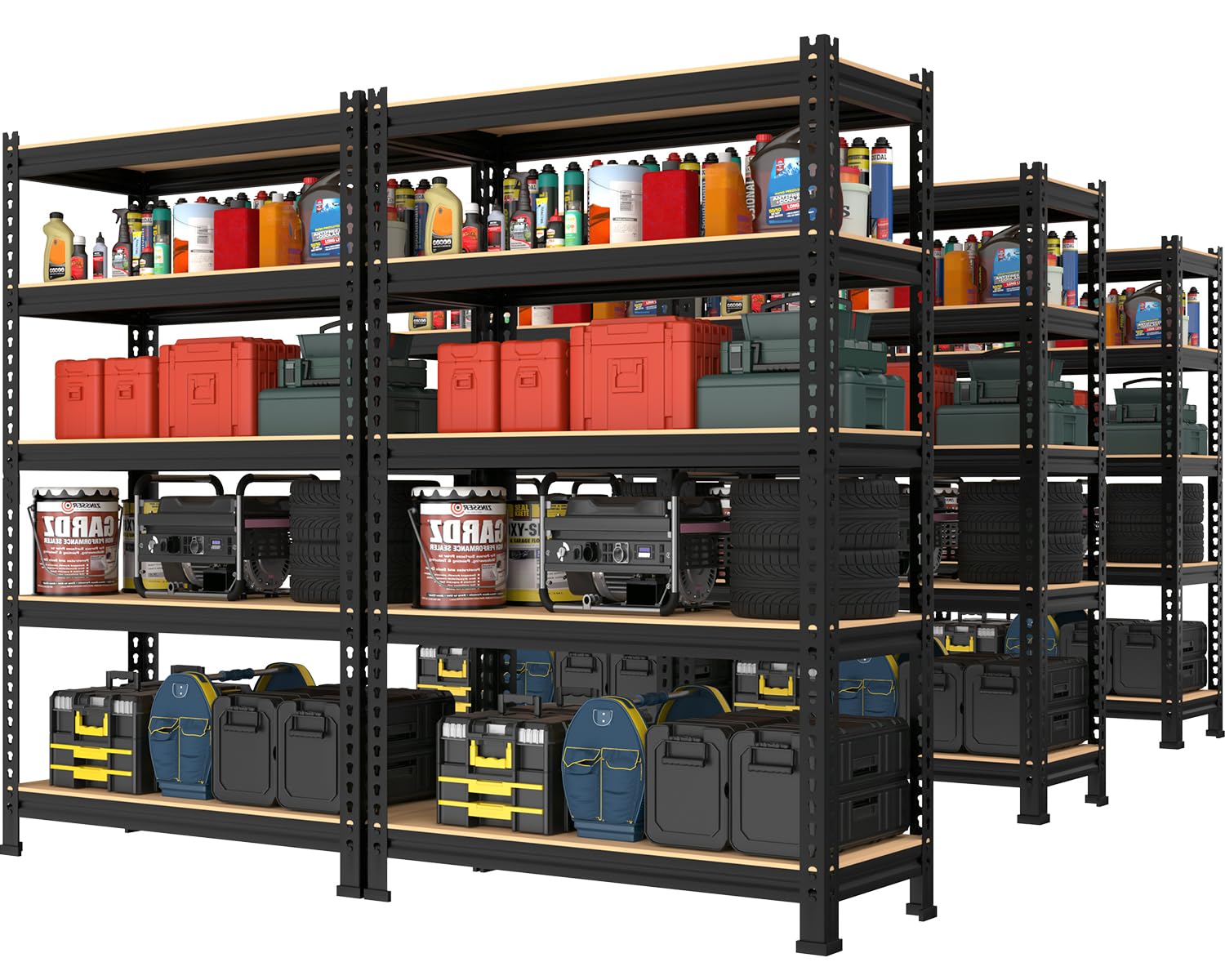 PrimeZone Storage Shelves 6 Pack 5 Tier Adjustable Garage Storage Shelving, Heavy Duty Metal Storage Utility Rack Organizer Shelf Unit for Warehouse Pantry Closet Kitchen Basement, Black
