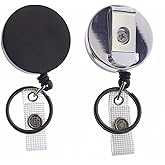 Specialist ID 2 Pack -Heavy Duty All Metal Casing Retractable Badge & Key Reel with Thick Nylon Cord, Belt Clip, Reinforced ID Strap and Keychain by Specialist ID (Black)