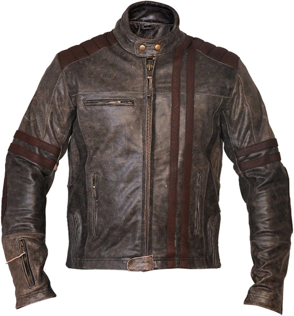 Thrix Leather Men's Biker Vintage Motorcycle Cafe Racer Style Distressed Leather Jacket,Biker Jacket,Stripped Jacket