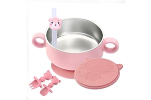 qianliyer Double-Layer 316 Stainless Steel Toddler Bowls with Airtight Lids Baby Bowls with Non-Slip Silicone Suction Cup Bottom and Fork Food-Grade Silicone Safe for Kids