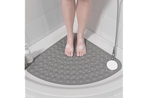 XIYUNTE Corner Shower Mat Non Slip - 21 x 21 Inches Corner Shower Mats for Inside Shower, Non Slip Triangle Shower Mat, Corner Shower Stall Mat with Suction Cups, Machine Washable, Grey