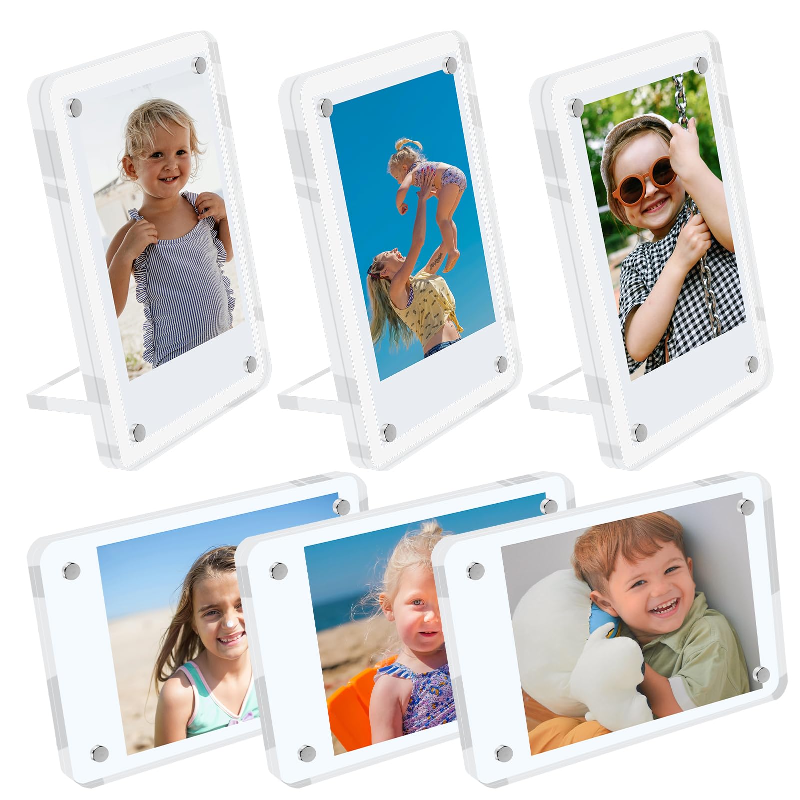 Photo 1 of AetJxixee 6 Pack Acrylic Magnetic Picture Frames 2x3, Refrigerator and Desktop Photo Frames Combine, Vertical and Horizontal Clear Display Compatible with Fujifilm Instax Mini for Fridge/Table/Locker