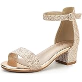 Hehainom Girls Heels Sandals Ankle Strap Dress Shoes Toddler Little Big Kid Flower Girl Wedding Party Pumps Shoes