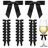 60 Pack Black Twist Tie Bows, 2.5" Black Bows for Gift Wrapping Crafts Cake Decorating, Satin Ribbon Bows for Wedding Birthday Party Decorations