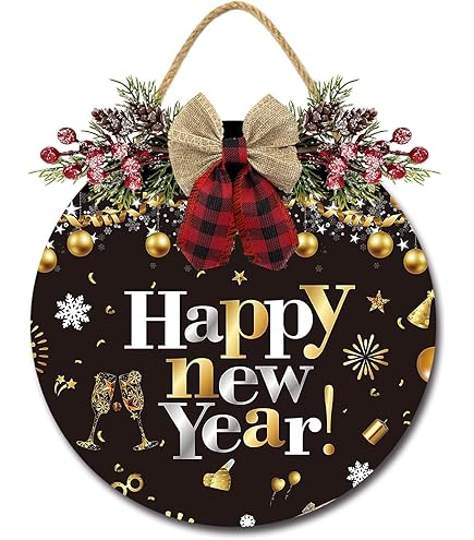 Amazon.com: 11.8 Inch Happy New Year Door Sign with Bow Rustic