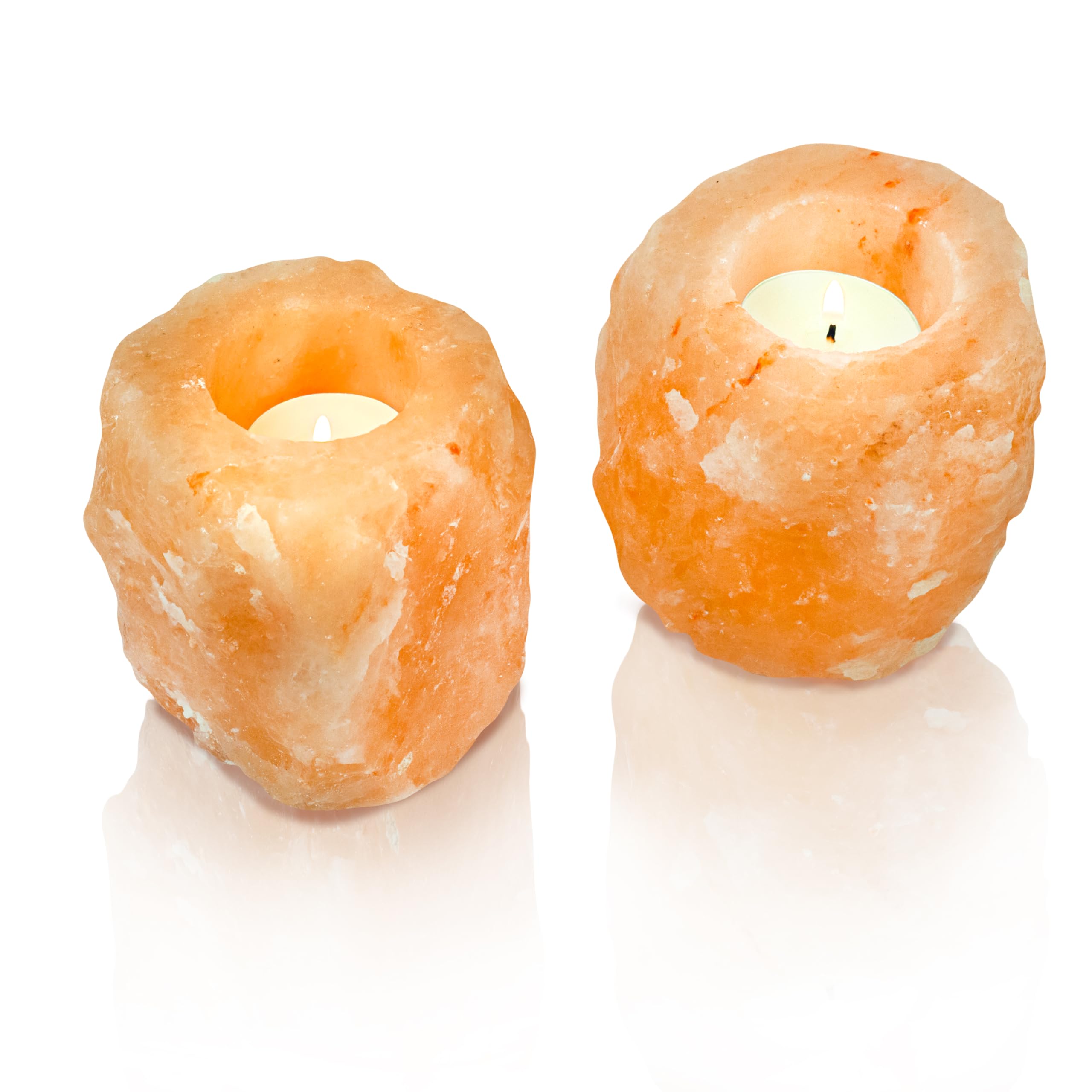 Amazing Health Pair of Himalayan Salt Tealight Holders – Hand-Carved Natural Pink & Orange Rock Salt Candle Holders – Authentic Crystal Set for Home Décor, Gifting & Table Lighting