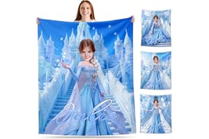 Custom Princess Blanket for Kids Girls, Personalized Girl Blanket with Face Picture and Name, Christmas Birthday Gifts for To