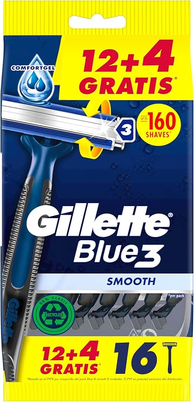 Blue3 Smooth Maquinillas de Afeitar Desechables Hombre, Pack de 16