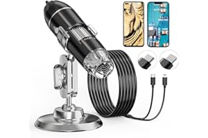 Digital Microscope Camera, Aopick Handheld USB 1440P HD Inspection Camera 50x-1600x Magnification Portable Handheld Pocket Microscopes with 8 LED & Stand, Compatible with iPhone, Android