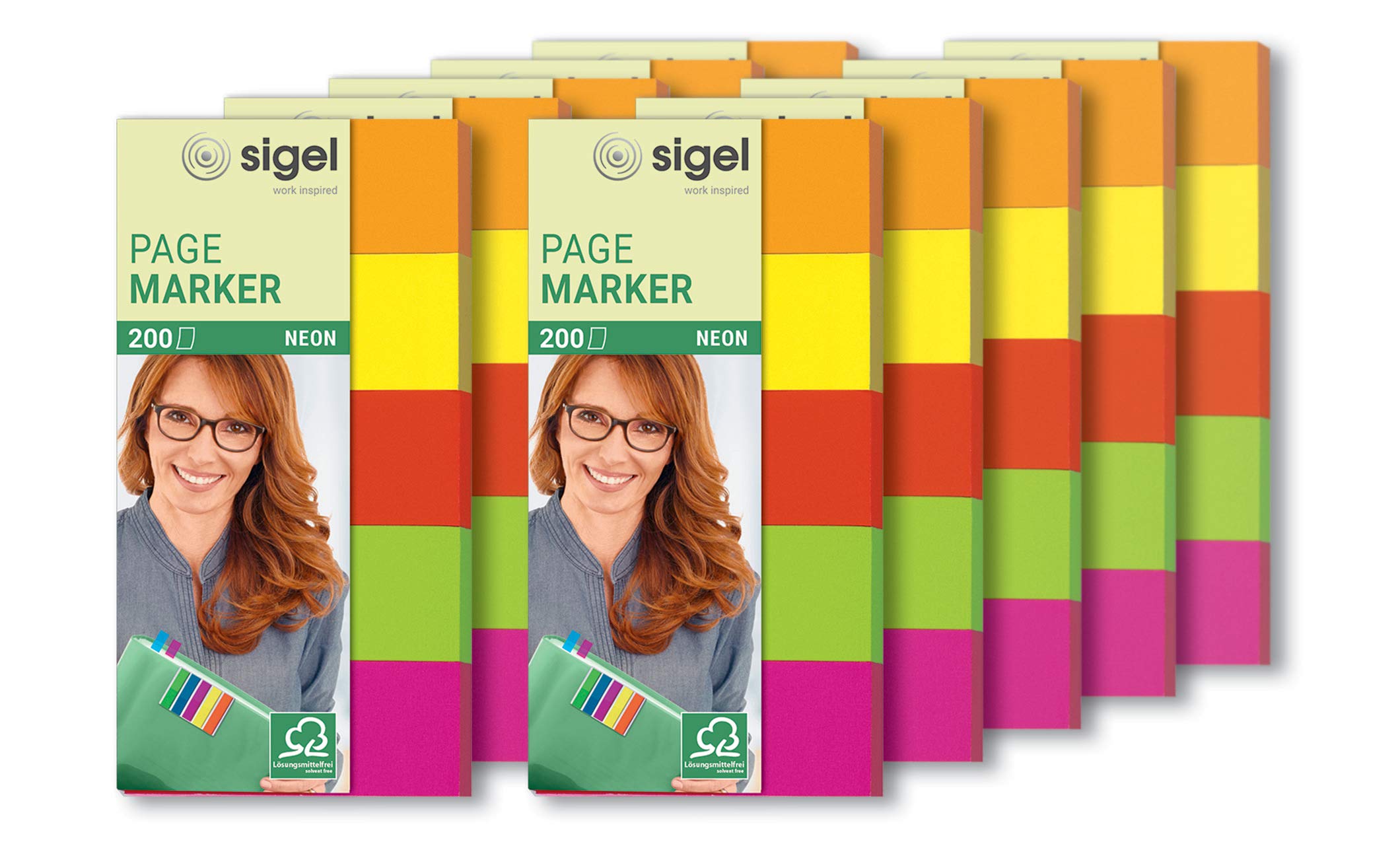 SIGEL HN650 Adhesive Paper Bookmarks, 2000 sheets of 5 x 2 cm, FSC certified, orange, yellow, red, green, and pink