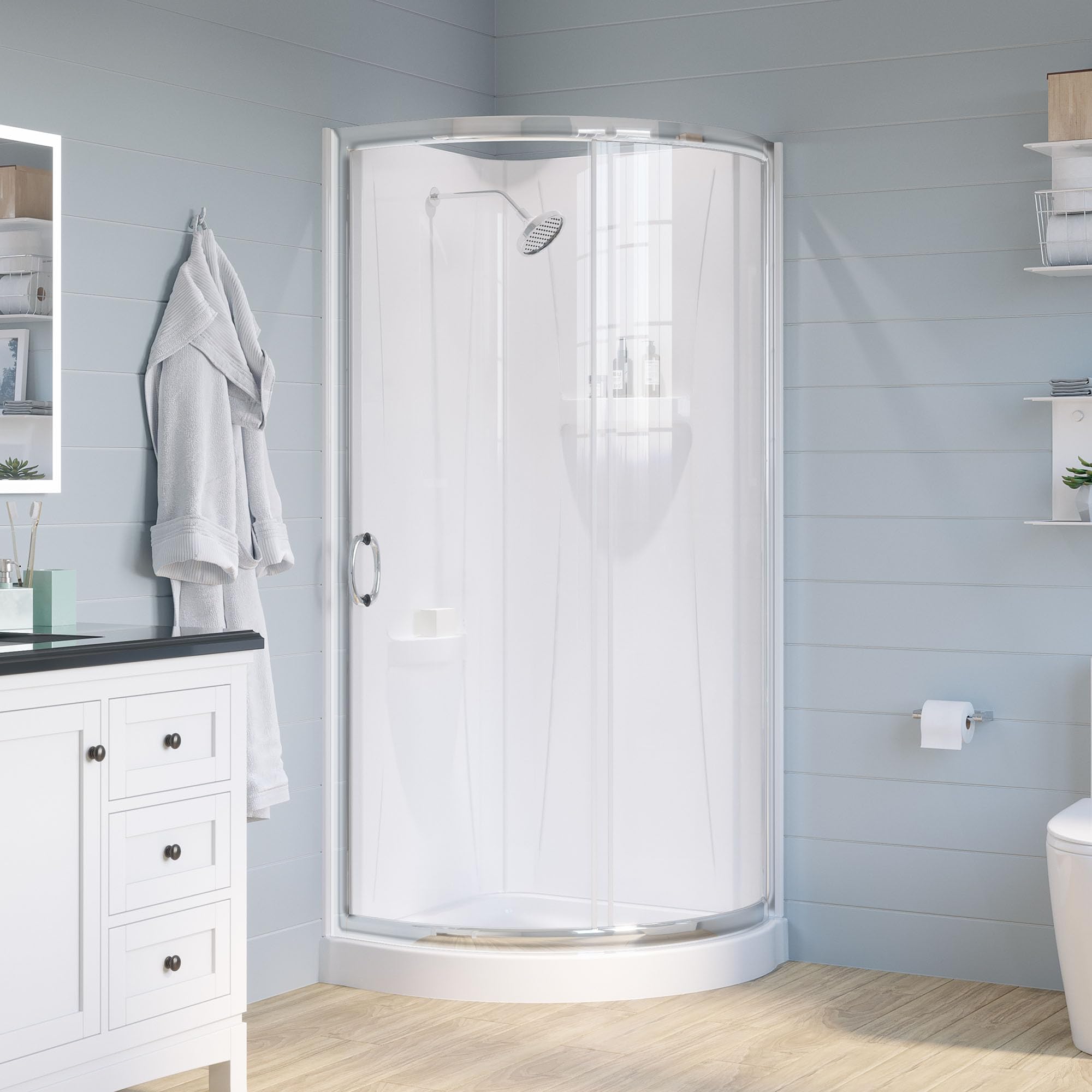 Photo 1 of **ONLY THE SHOWER BASE/MISSING PARTS**OVE Decors Breeze 32 in. Corner Shower Clear Sliding Door with Included Walls and Base in Satin Nickel Finish