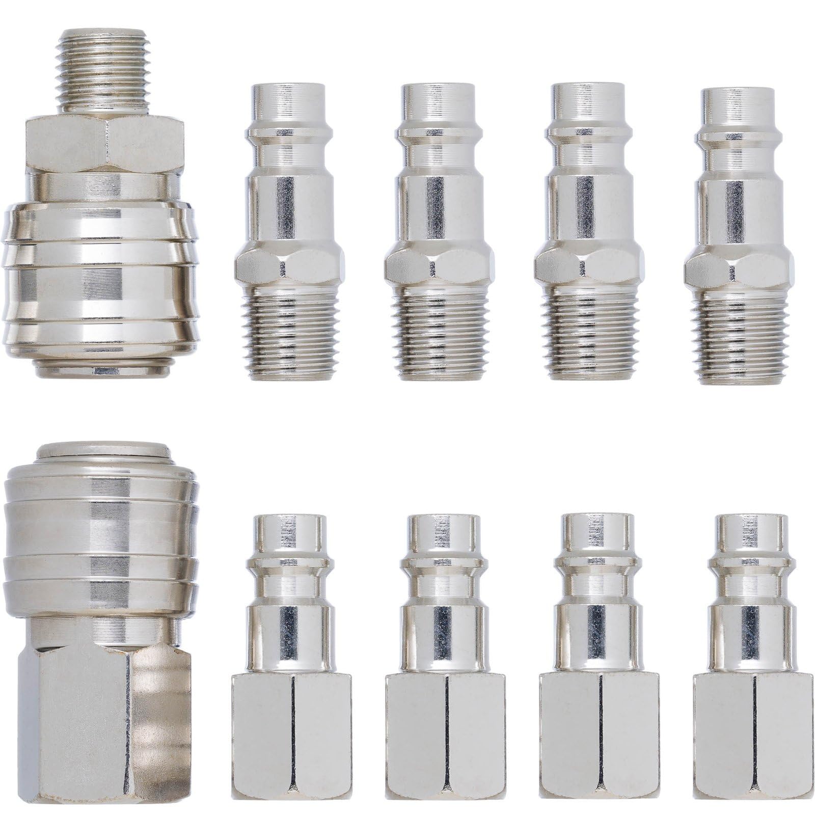10-Piece Euro Airline Hose Connector Kit, 1/4" BSP Pneumatic Compressor Coupling Set