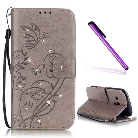 EMAXELERS Galaxy S3 Mini Hülle Glitzer Bling Schmetterling Schutzhülle Ledertasche LederHülle HandyHülle Slim Flip Soft Case 