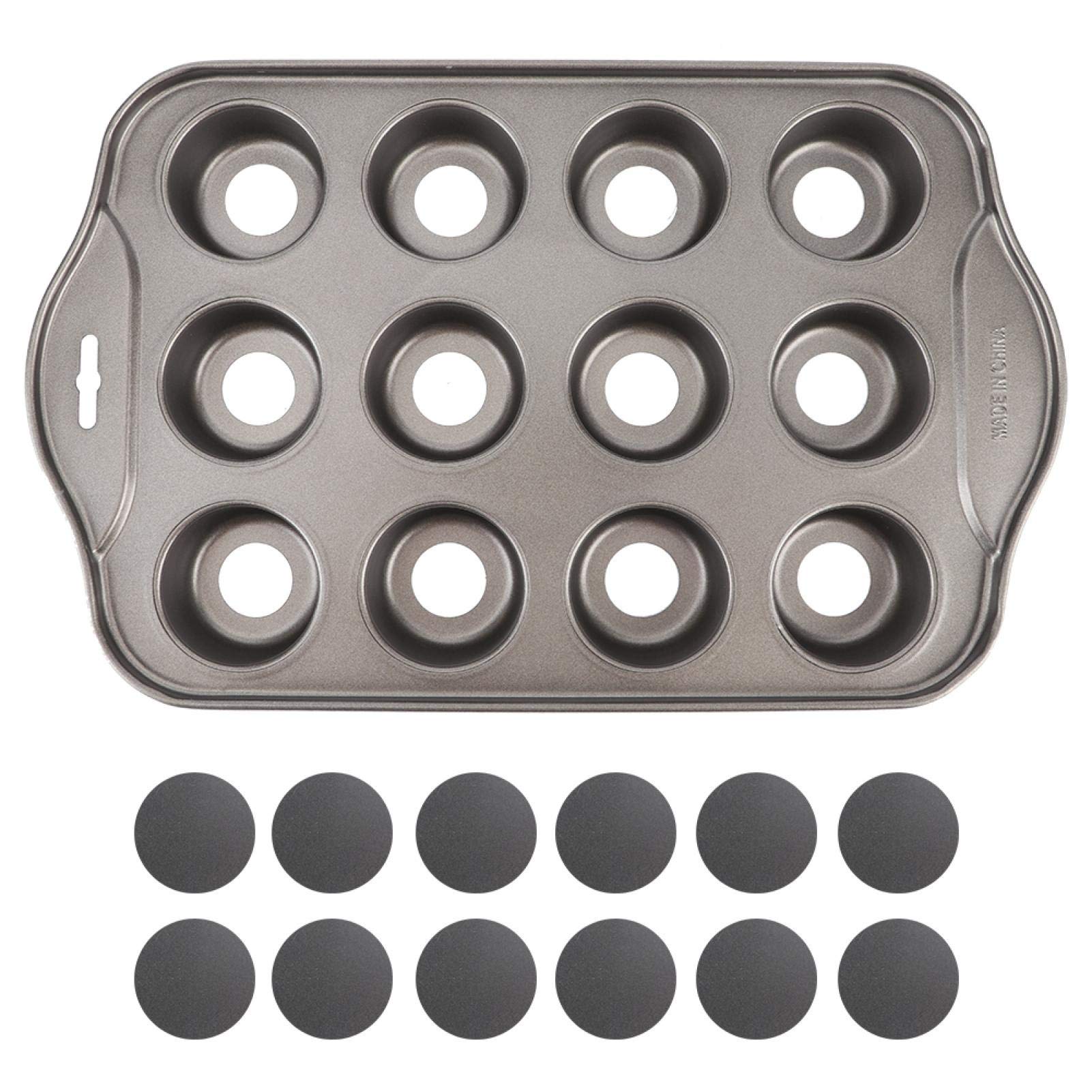 Carbon Steel DIY Baking Cake Mold, Mini Round Cheesecake Pan, Non-Stick Pan, with 12 Separate Cups, Wide Handle,for Pies, Muffins, Coffee Cakes, etc.