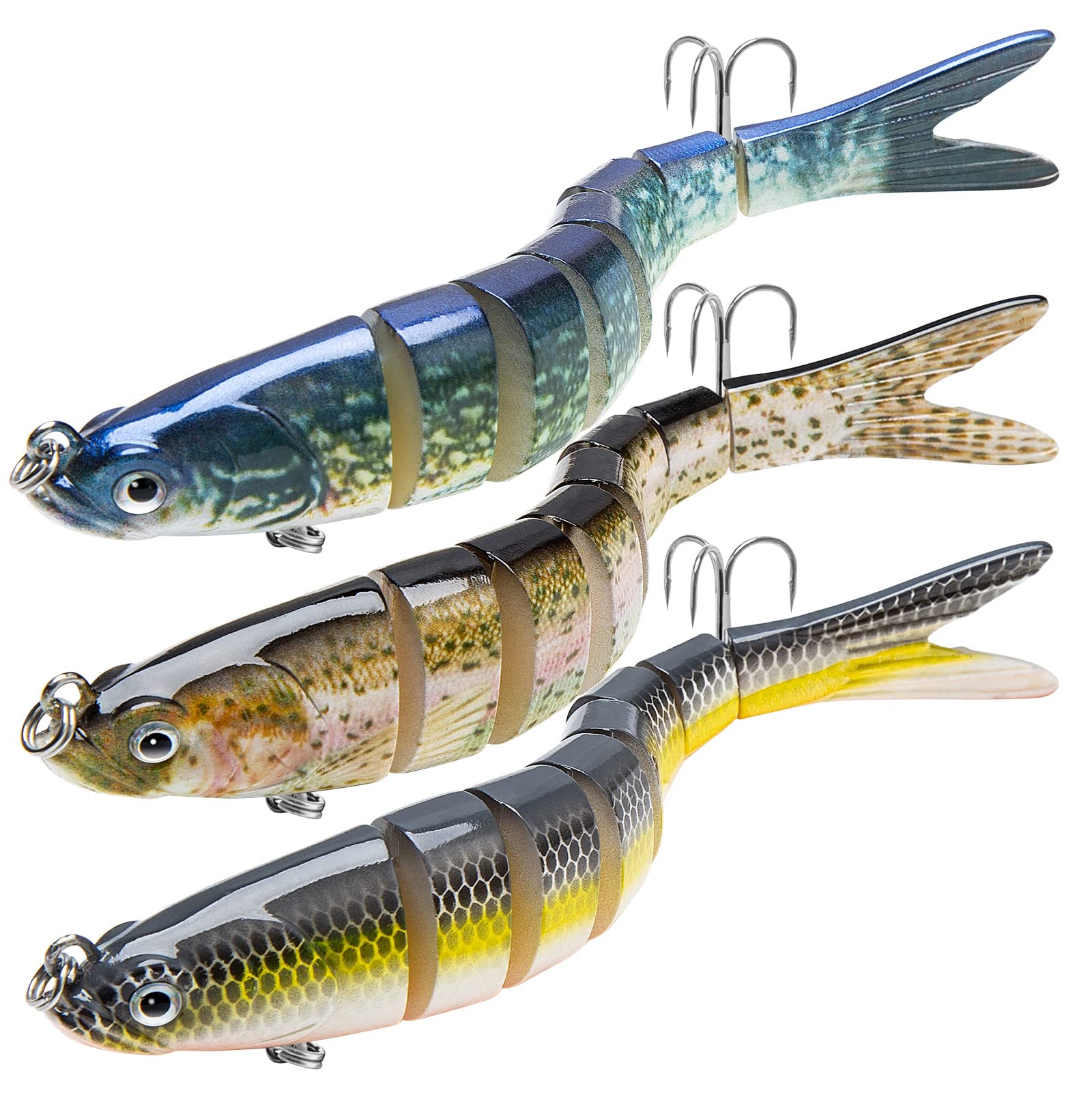 CharmYee Bass Fishing Lure Topwater Bass Lures Fishing Lures Multi Jointed Swimbait Lifelike Hard Bait Trout Perch Pack of 3