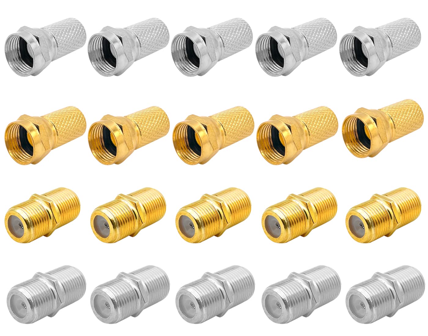 CKANDAY 20 Pcs F Type Coaxial Cable Extension/Repair Connector Kit, RG6 Plug Connector and Female Extended Connectors for Satellite TV Aerial Sky Virgin NTL Coaxial Cable, 2 Colors