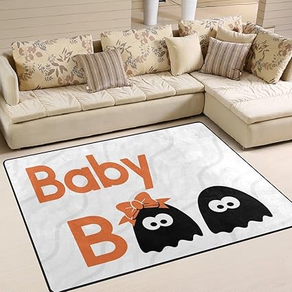 DEYYA Modernes Baby Boo Netter Geist-Halloween-Entwurf Griffige Bereich Teppich, Cozy Shag Kollektion Massiv Flokati weicher 