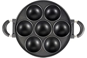 Kalastussaari Takoyaki Pan, 7-Hole, Aluminium Alloy, Anti-Scald Handle, Non-Stick, 10.94 Inch Diameter
